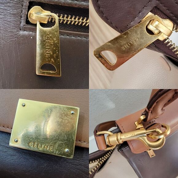 Celene Tricolor Medium Trapeze Luggage Satchel in Cognac Brown Tan - Picture 15 of 16